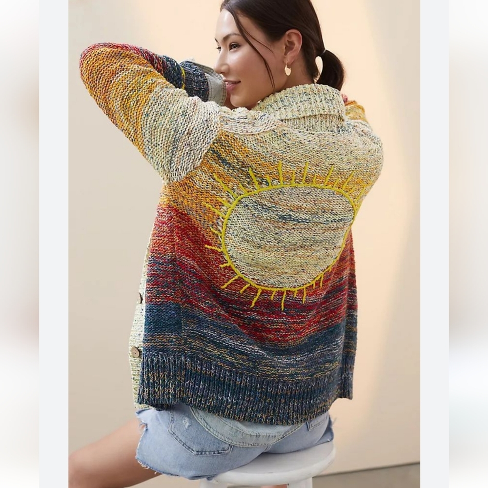 Anthropologie Pilcro Sunset Embroidered Cardigan Sweater